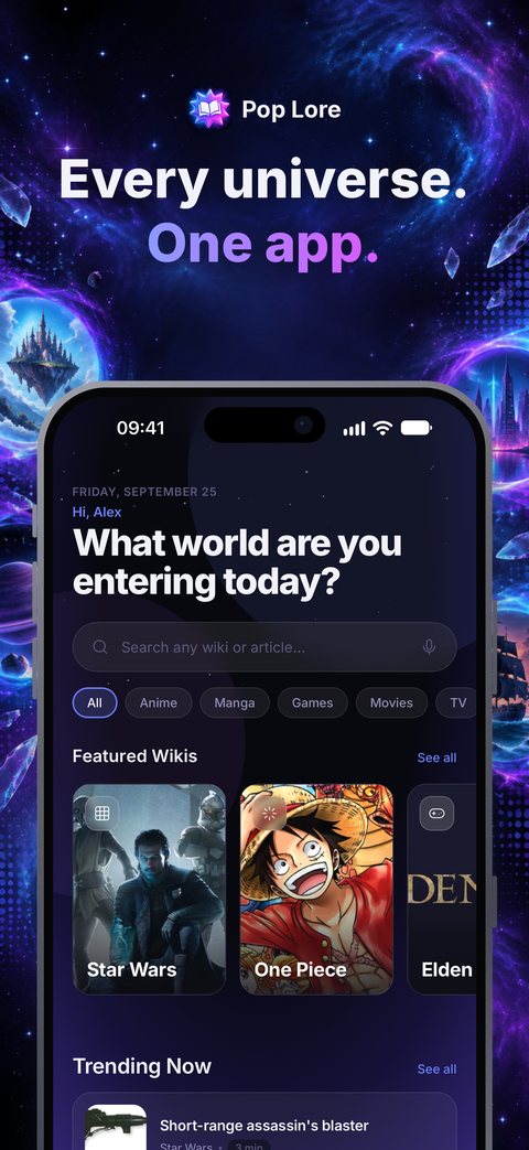 Pop Lore home screen with featured wikis